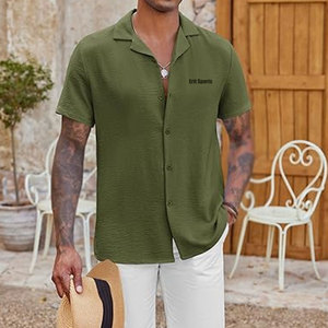 T-shirt uni à col campiste pour homme, tissu doux, vêtements décontractés pour homme, t-shirt à col campiste - Product Image 3