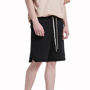 Shorts Bermuda en coton noir pour homme, taille à cordon, décontractés, respirants, tricotés, couleur unie, style jogger - Product Image 1