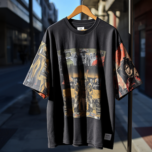 T-shirt imprimé à manches superposées pour hommes, coupe ample, décontracté, en coton, style streetwear - Product Image 5
