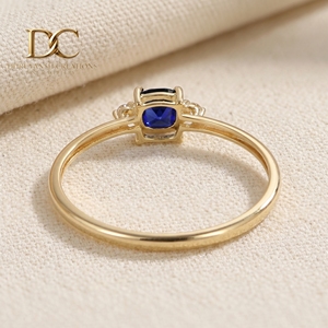 แหวนทองคำแท้ 14KT งานแฮนด์เมดใหม่ ประดับเพชรเพาะเลี้ยงและไพลินสีน้ำเงินเข้ม สำหรับผู้หญิง เครื่องประดับชั้นดี รับรองโดย IGI - Product Image 6