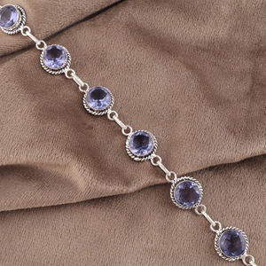 925 Sterling Silver Iolite Gemstone <b>Bracelets</b> With Round Shape Cut Elegant Wear With Bezel Settings Fashion Chain For Women Wear - Product Image 1