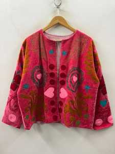 เสื้อแจ็คเก็ตกำมะหยี่ปักลายซูซานีสีชมพูสำหรับผู้หญิง ผ้าฝ้าย แห้งเร็ว ระบายอากาศดี สไตล์โบฮีเมียน คล้ายกิโมโน ฟรีไซส์ พร้อมเป็นของขวัญ - Product Image 5