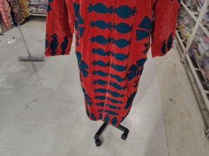 <b>Women</b> Red Velour <b>Robe</b> Long Sleeve Mandarin Collar Geometric Print Full Length Winter Cozy Zipper Fly Soft Machine Washable - Product Image 5
