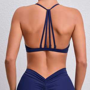 Soutien-gorge de sport sexy à fines bretelles, rembourré, dos ouvert, pour gym, fitness, yoga, entraînement, avec logo frontal, grandes tailles, vente en gros - Product Image 1