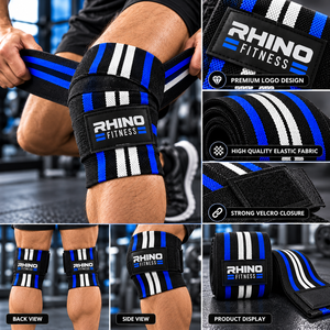 RHINO FITNESS Adjustable Breathable Nylon <b>Knee</b> Wraps Stabilizer Hook Loop <b>Strap</b> Leg <b>Support</b> Unisex - Product Image 6