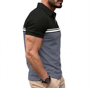 Polo zippé pour homme, color block, manches courtes, décontracté, élégant, performance golf, logo personnalisé, vente en gros - Product Image 2