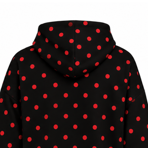 Black <b>Red</b> Polka Dot Women Pullover <b>Hoodie</b> Casual Fleece Sweatshirt Long Sleeve Drawstring Hood Kangaroo Pocket Streetwear - Product Image 4