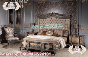 Cama Princesa con Tallado a Mano, Tamaño Personalizado, Color Personalizado, Juego de Muebles de Madera de Teca Moderna para Dormitorio Principal, Pulido Dorado - Product Image 4
