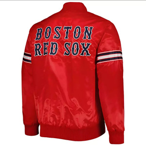 Custom <b>Red</b> Satin Varsity Jacket Men Blue Contrast Trim Letter B Bomber Jacket Wholesale Letterman Baseball Uniform Sportswear - Product Image 2