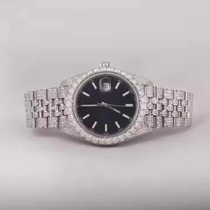 Montre classique en moissanite blanche, entièrement sertie de diamants, style hip-hop, mouvement automatique VVS, acier inoxydable de luxe - Product Image 1
