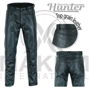 Pantalon en cuir noir pour homme, coupe droite, taille haute, style motard, fermeture boutonnée - Product Image 6