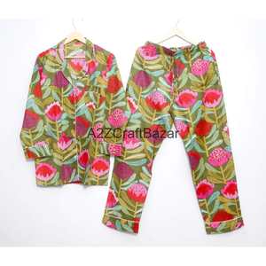 Hot Selling 100% Cotton Luxury Soft Pajama Set Long <b>Pant</b>-Women's Bohemian Summer/Winter Sleepwear & Loungewear Gift - Product Image 1