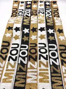 Handmade Embroidered Cotton <b>Handbag</b> Strap with Stars and Letters Rectangular Shape Black Gold <b>Silver</b> Hooks - Product Image 3