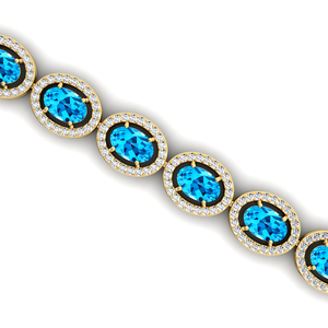 14K <b>Solid</b> <b>Gold</b> Oval Cut Swiss Blue Topaz With Halo Sett Diamond Tennis Bracelet Classic Luxury Fashionable Party Wear Bracelets - Product Image 4