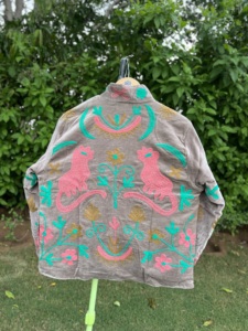 Chaqueta de Moda para Mujer, Premium, de Terciopelo Bordado, Transpirable, Ecológica, 100% Algodón, Tejida a Mano, con Manga Tres Cuartos | - Product Image 6