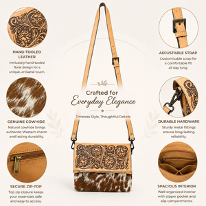Bolso bandolera de cuero de vaca con pelo, hecho a mano, estilo western, con herramientas, correa ajustable, para mujer, uso diario. - Product Image 5