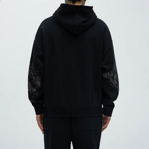 Survêtements unisexes à strass, coupe ample, sweat à capuche et pantalon évasé, pour hommes, entièrement ornés de pierres, 100% coton, épais, OEM - Product Image 4