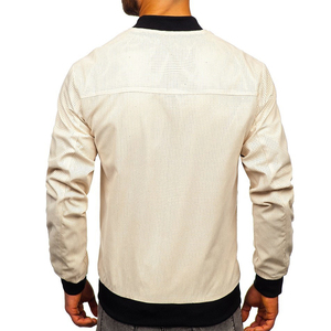 Blouson Bomber Homme Beige en PU, Col Montant, Fermeture Éclair, Couleur Unie, Décontracté, Hiver, Coupe Classique, Respirant, Écoresponsable - Product Image 4