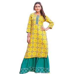 El último vestido estampado Heavy Rayon Bandhej con bordado Gotta Pati y colección de trajes de trabajo de encaje - Product Image 2