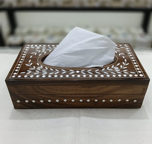 Boîte à mouchoirs en bois faite à la main avec incrustation blanche, support décoratif de style chinois traditionnel - Product Image 2