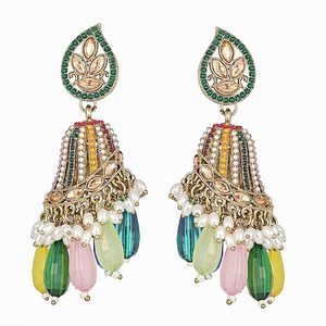 Boucles d'oreilles chandelier plaquées or avec cristaux et strass sertis, pampilles de perles, style bohème pour femme, bijoux de mariage - Product Image 5