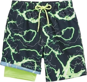 Shorts de Baño para Hombre con Estampado Geométrico, Secado Rápido, Cintura con Cordón Ajustable, Casuales, de Poliéster, Corte Medio - Product Image 1