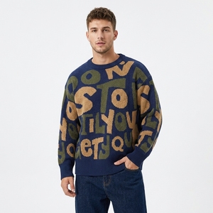 Pull tricoté personnalisé pour homme, col rond, coupe ample, manches longues, style streetwear américain, décontracté, automne-hiver, vente en gros usine - Product Image 2