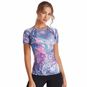 Athletic Wear <b>Printed</b> Rash Guard Women 100% Polyester Tight Shirts Ladies Workout Athletic Rash Guard Women's - Product Image 4