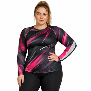 Camiseta deportiva de compresión estampada de talla grande para mujer, manga larga, protección UV, para gimnasio, capa base, top deportivo para mujer - Product Image 2