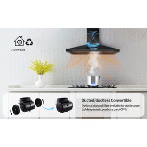 Cappa aspirante da cucina a parete in acciaio inossidabile nero da 36 pollici - Product Image 3