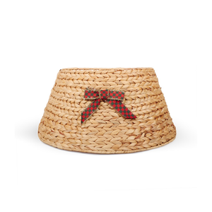 กระโปรงต้นคริสต์มาสทรงกลมแบบพับได้ ดีไซน์เรียบง่าย ทำจากผักตบชวา พร้อมริบบิ้นถักเป็นปลอกคอต้นไม้ ของตกแต่งคริสต์มาสจากเวียดนาม - Product Image 1