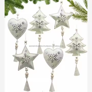 Nouvelles tentures de Noël avec des ornements en métal rustiques pays vintage fini blanc avec la meilleure qualité - Product Image 4