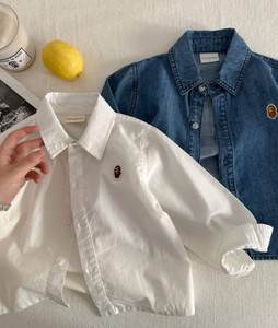 Chemise en jean pour garçon, manches longues, coton, couleur unie, col rabattu, détail patch, printemps automne, hauts pour enfants - Product Image 6