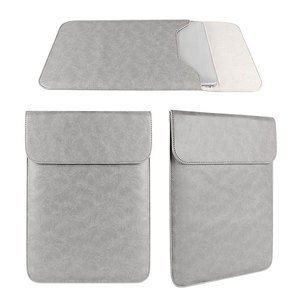 Gray PU Leather <b>Laptop</b> <b>Sleeve</b> with Flap Closure and Inner Pocket for Portable Protection - Product Image 1