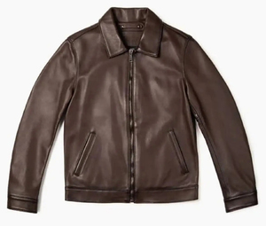 <b>Men</b> Genuine <b>Leather</b> Biker <b>Jacket</b> Distressed <b>Brown</b> Zipper Closure Stand Collar Moto Style - <b>Leather</b> <b>Jacket</b> Distressed <b>Brown</b> - Product Image 3