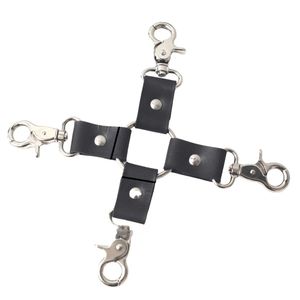 Black <b>Leather</b> <b>Wrist</b> And Ankle <b>Cuffs</b> With Padding And Metal Chains For Secure Restraint - Product Image 5