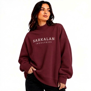 Womens Winter Long Oversized Mock Neck Sweatshirt Fleece Fabric Applique Edge Artwork Custom <b>Layered</b> Pullover Premium Casual <b>Top</b> - Product Image 1