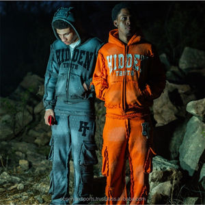 Sudadera con capucha y pantalones de chándal de algodón con estampado de abullonado en 3D y logotipo personalizado, chándal para hombre, conjunto de chándal para correr - Product Image 3