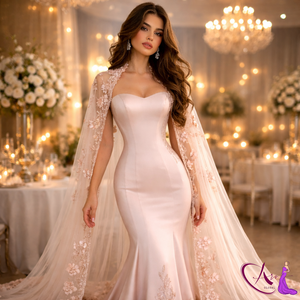 Vestido de Noche de Lujo Estilo Sirena para Mujer |   Elegante Vestido Largo Ajustado sin Tirantes con Capa de Encaje, Ropa de Fiesta Nupcial, Diseño Personalizado - Product Image 6