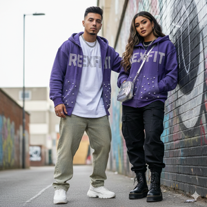 Sudaderas con capucha personalizadas de felpa francesa 100% algodón de alto gramaje, con lavado ácido, serigrafía, pedrería, corte y costura, unisex, con cremallera. - Product Image 4