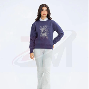 Sweat-shirt brodé pour femmes avec texte arabe et col décoratif, tenue décontractée d'automne - Product Image 4