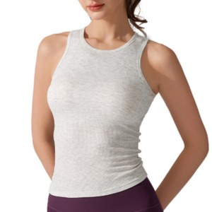 Camiseta sin mangas de punto negra para mujer, cuello redondo, color sólido, minimalista, transpirable, para hacer ejercicio - Product Image 4