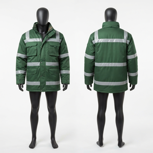 Veste de travail robuste en toile polyester lavée 300 GSM noire réfléchissante avec panneau dorsal en X, boutons personnalisés sur le devant, service OEM - Product Image 6