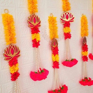 พวงมาลัยดอกมะลิและดอกบัวสำหรับตกแต่งงานแต่งงานแบบอินเดีย งานฮัลดี งานเมห์นดี งานซันจีต ฉากหลังแขวนตกแต่งบ้าน พวงมาลัยแขวนประตู - Product Image 3