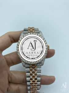 Montre mécanique bicolore sertie de diamants, bracelet en acier inoxydable de 20 mm, cadran analogique, affichage de la date, montre-bracelet de luxe pour femme - Product Image 4
