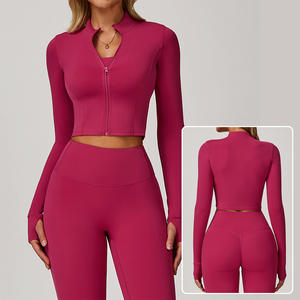 Vêtements de fitness pour femmes, hauts de yoga sans couture, couleurs unies, manches longues, crop tops de sport, ensembles de yoga respirants et à séchage rapide - Product Image 5