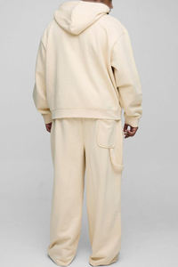 Ensemble de survêtement unisexe à capuche couleur unie, coupe décontractée ample en coton, deux pièces (sweat-shirt et pantalon) pour l'automne - Product Image 3