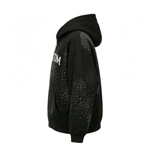 Nouveau sweat à capuche surdimensionné en tricot avec strass, logo personnalisé, design en cristal, délavé à l'acide, vêtements streetwear décontractés, écologiques - Product Image 3