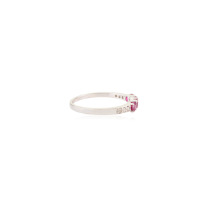 Anillo Apilable de Oro Blanco Puro de 14K con Rubí y Diamantes de Corte Redondo de 4 mm, Diseño Elegante, Regalo de Aniversario, Venta al Por Mayor - Product Image 5