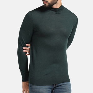 Suéter de Punto para Hombre, Cuello Alto Simulado, Color Verde Oscuro, Manga Larga, Color Sólido, para Otoño - Product Image 3